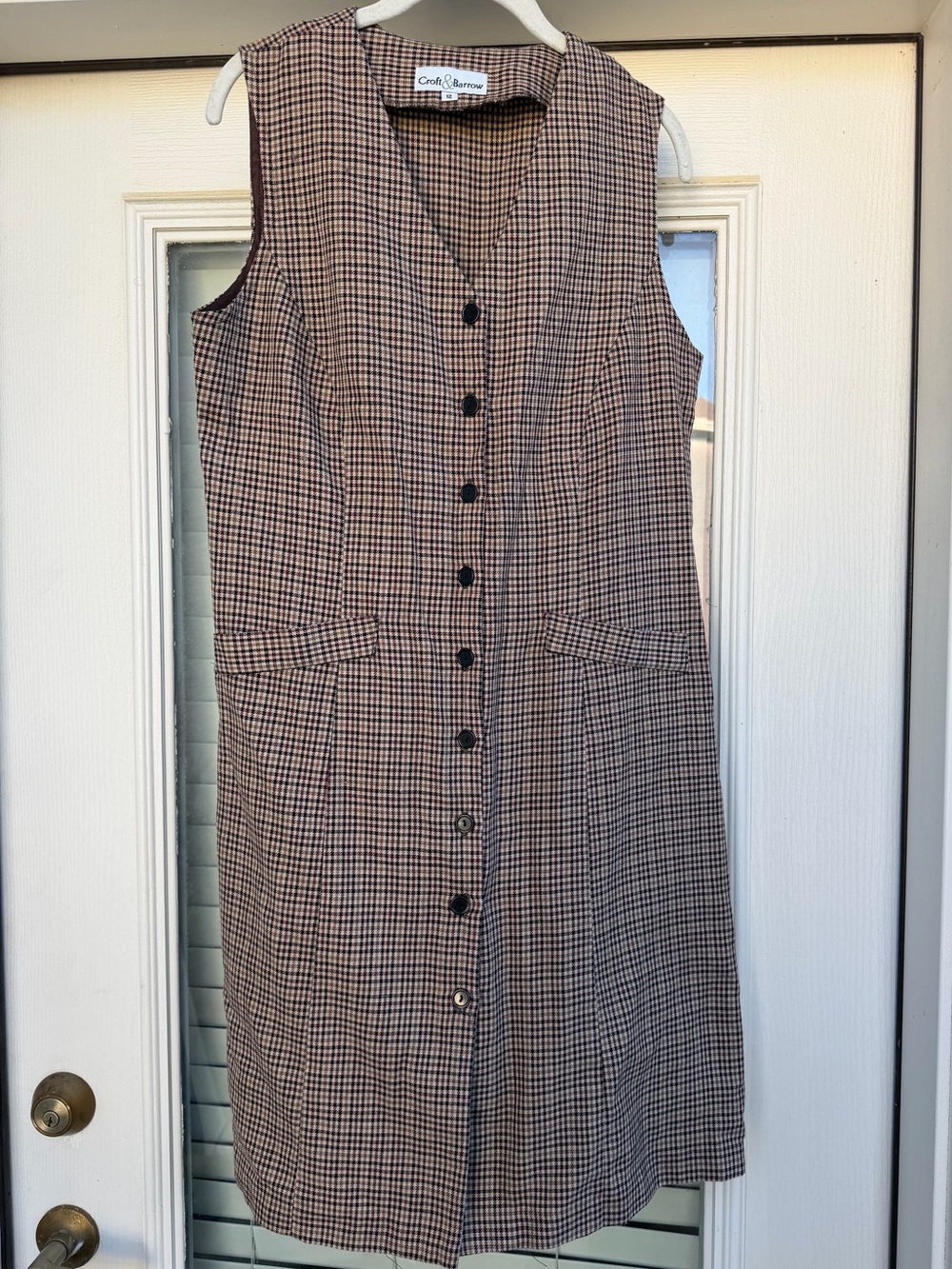 croft & barrow Brown Plaid Button-Front Sleeveless Dress